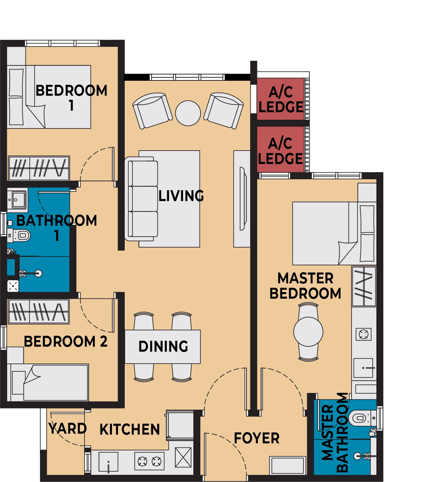 Type F2 850 sf Dual-Key